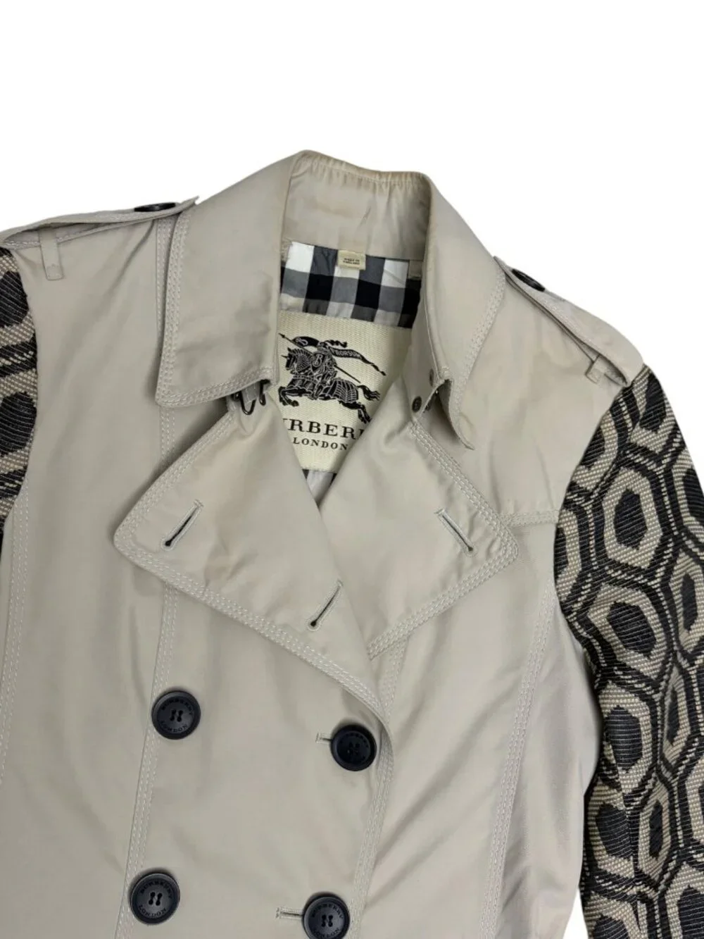 BURBERRY Trench Coat Luxury Designer Business Casual Jacquard Vintage 2012 - XS - Picture 7 of 10
